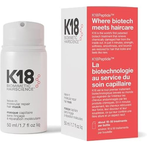 K18 Leave-In Molecular Repair Hair Mask, Patented, Lasting Repair For Dry, Frizzy, Damaged Hair, Reverse Damage In 4 Minutes From Bleach, Color, Chemical Services + Heat