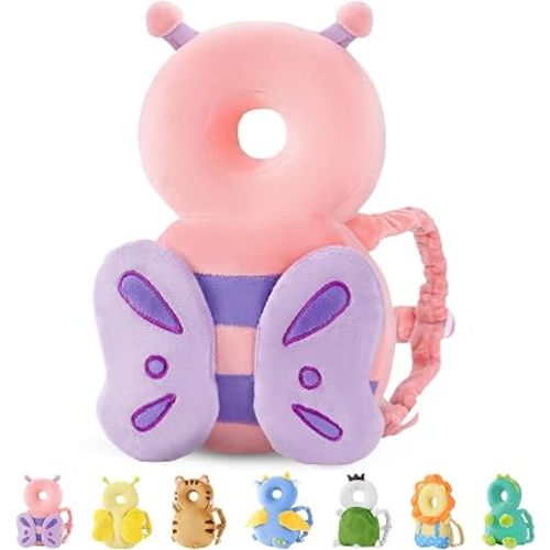 Baby Head Protector Backpack for Walking Crawling, Pink Butterfly