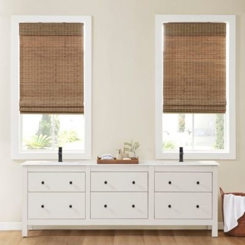 Bamboo Light Filtering Roman Shade, Teak, 27x64"