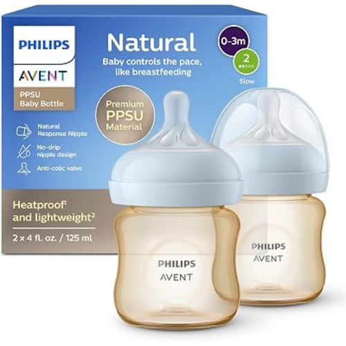 Philips Avent Natural PPSU Baby Bottles, Slow Flow, 4 oz, BPA-Free