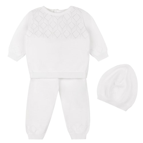Lux Pointelle Knit Set with Hat I Boys Bris Outfit Knitted | Baby Boys White Outfit | Feltman Brothers