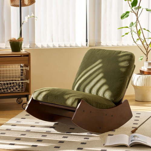 Bellemave Nursery Rocking Chair, Solid Wood Accent Chair, Upholstered Glider Rocker, Green