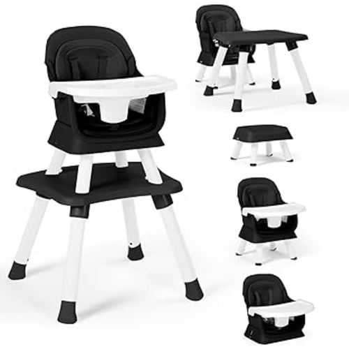 Baby High Chair, 8 in 1 Convertible Highchairs for Babies and Toddlers, Children Dining Booster Seat/Kids Building Block Table for Girls Boys, Baby Seat with Removable Tray, Black
