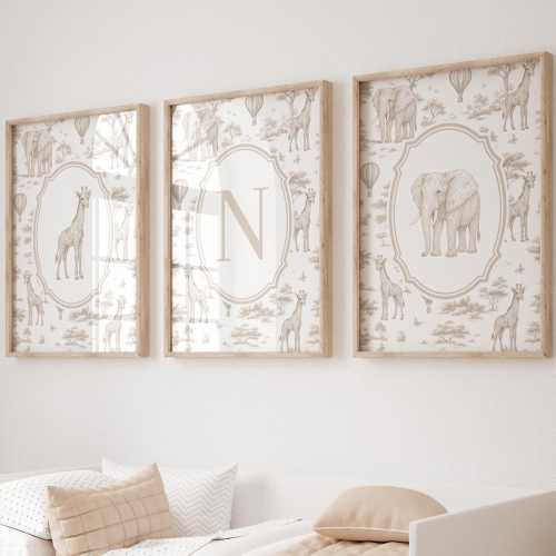 Safari Nursery Art Prints: Chinoiserie Toile de Jouy Animals Print ∙ Framed & Canvas Options