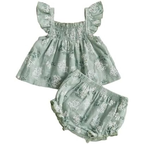 Baby Girl Summer Clothes Ruffle Tops Dress Shorts Floral Outfit Toddler Shrit Bloomers Princess Playwear Clothing