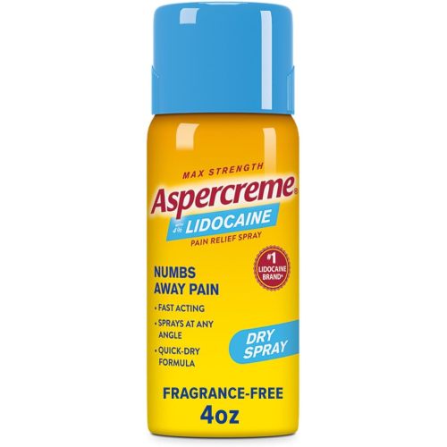 Aspercreme Lidocaine Dry Spray Soothes Aggravated Nerves, Numbing Topical Pain Relief Spray with Max-Strength 4% Lidocaine Sprays at Any Angle, 4 Oz.