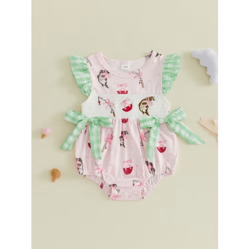infant baby girl fishing themed romper flying sleeve crew - Temu