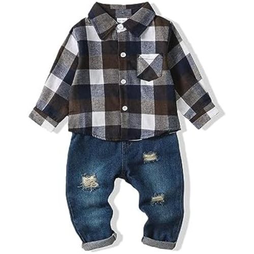 XUANHAO Baby Boy Clothes Toddler Boys Outfits Plaid Shirt Jeans Sets 12M-5T