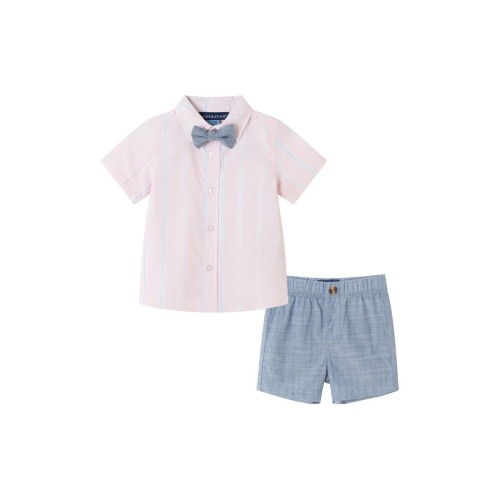 Stripe Oxford Shirt, Shorts & Bowtie Set, 3-6M