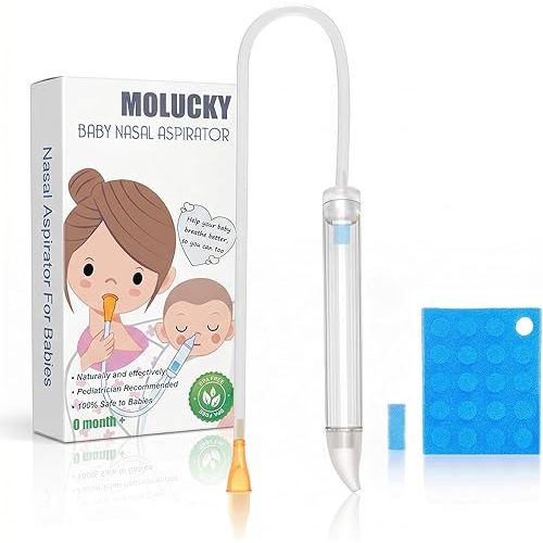 Baby Nasal Aspirator with 24 Replacement Filters - Soft Silicone Tip Nose Sucker for Newborns and Toddlers - Manual Suction for Quick Relief from Congestion - BPA-Free Transparent Mucus Extractor