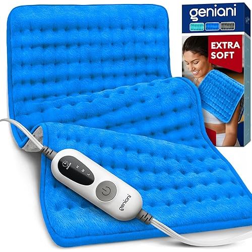 GENIANI Double Sided XL Heating Pad Electric for Lower Back Pain & Period Cramps Relief, Heat Pad with 3 Heat Settings for Neck & Shoulders, Heat Patches (12"x24" Electric Blue)