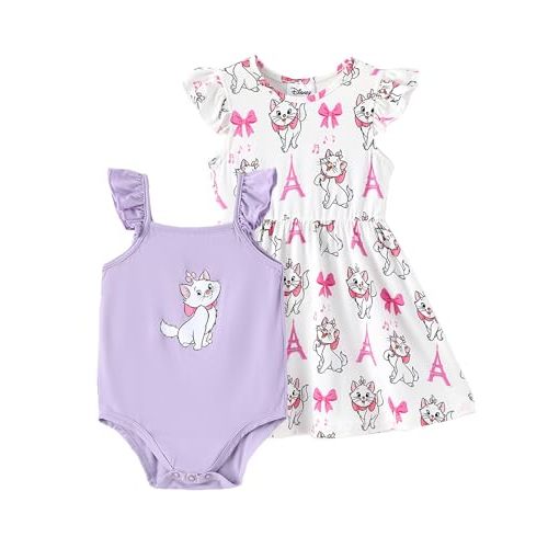Disney Baby Girls Bodysuit and Round Neck Ruffle Sleeve Dress Clothes Outfit Set for Newborn to Infant