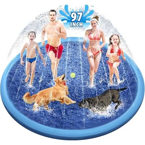 Raxurt Splash Sprinkler Pad for Dogs Kids, 97 Inch Anti-Slip Thickened Dog Pool Durable Upgrade Bath Pool Pet Summer Outdoor Water Toys, Blue