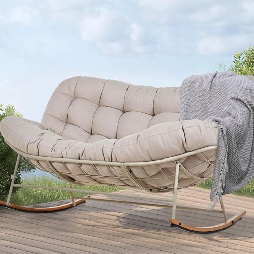 Grand patio Rocking Chair Outdoor, Loveseat Rocker for Patio Porch Deck, Color: Apricot
