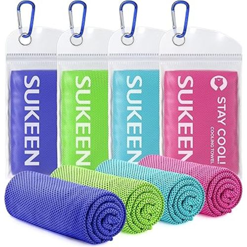 Sukeen 4 Pack Cooling Towels (40"x12"),Ice Towel,Soft Breathable Chilly Towel,Microfiber Towel for Yoga,Sport,Running,Gym,Workout,Camping,Fitness,Workout & More Activities