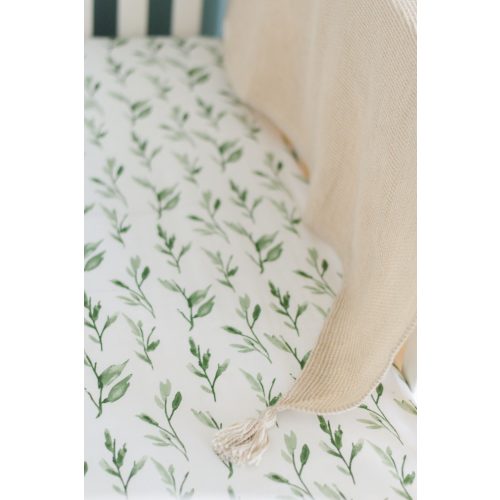 Parker Green Leaf Crib Sheet | Crane Baby