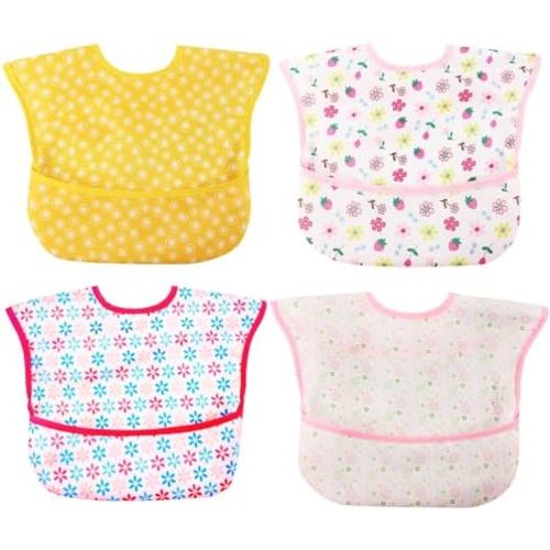 Baby bibs Waterproof Toddler bib - Feeding bib with Pocket for Infant Boy Girl Washable 6-36M