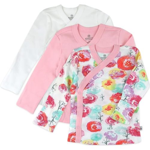 HonestBaby 3-pack Long Sleeve Side-snap Kimono Tops 100% Organic Cotton for Newborn Baby for Infant Boys, Girls, Unisex