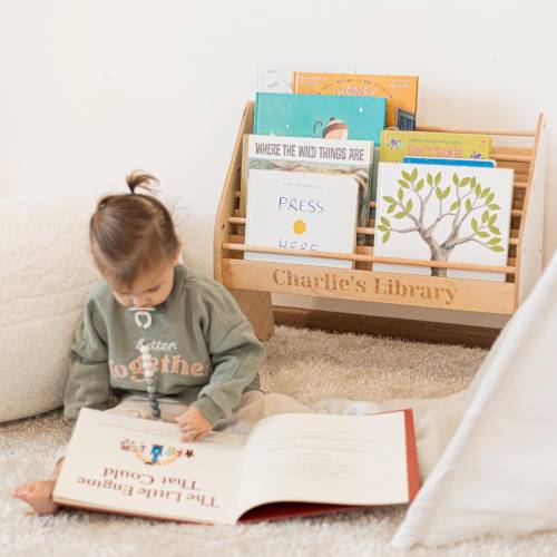 Montessori Wooden Bookshelf: Nursery Book Storage, Personalized Nursery Frontfacing Shelf