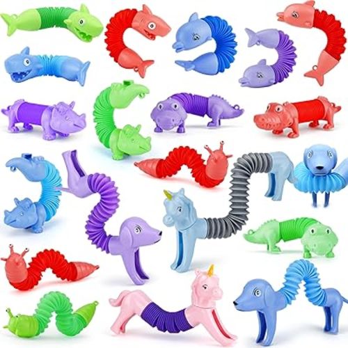 20Pcs Animal Pop Tubes Fidget Toys,Party Favors, Carnival Prizes,Birthday Gifts for Kids, Stress Relief Sensory Toys for Kids 3-8, Piñata Stuffers