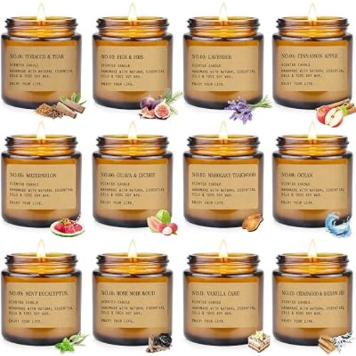 Scented Candles Gift Set,12 Pack Aromatherapy Candles for Home Scented, Aromatherapy Jar Candle Gifts for Women, Natural Soy Wax Amber Candle Set, Scented Candles Set for Birthday Present