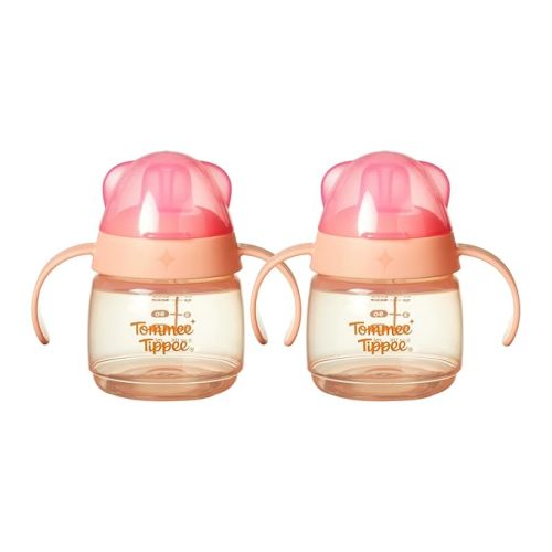 Tommee Tippee Transition Baby Sippy Cup With Spout, Ages 4 Months and Up, 5 oz, Leak-Proof Silicone Spout, Easy Grip Handles, Pink, Pack of 2