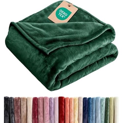 Fleece Blanket Throw - Ultra-Soft Flannel Fleece Blanket - Forest Green