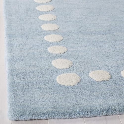 SAFAVIEH Kids Collection Area Rug - 5' x 8', Blue & Ivory, Handmade Polka Dot Border Wool, Ideal for High Traffic Areas in Living Room, Bedroom (SFK802M)