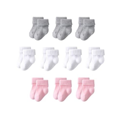 Newborn Socks 10 Pairs, Cotton Baby Turn Cuff Socks 0-3 Months