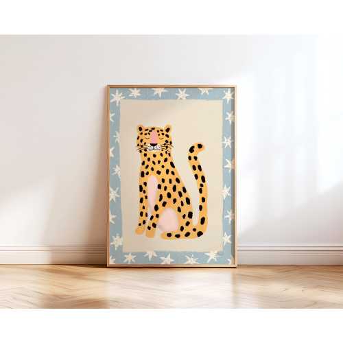 Leopard Star Print Kids Room Decor Nursery Wall Art Cheetah Poster Playroom Animal Neutral Baby Modern Safari Art Gift Child Wall Decor