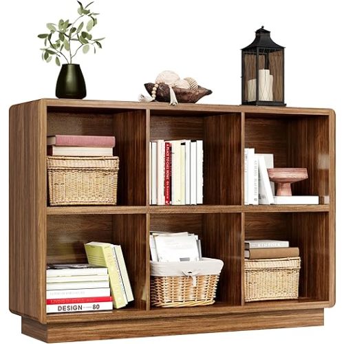 ChooChoo 6 Cube Storage Organizer, Wooden Bookcase with Storage, Cube Storage Bookshelf for Bedroom and Home Office, Brown Walnut