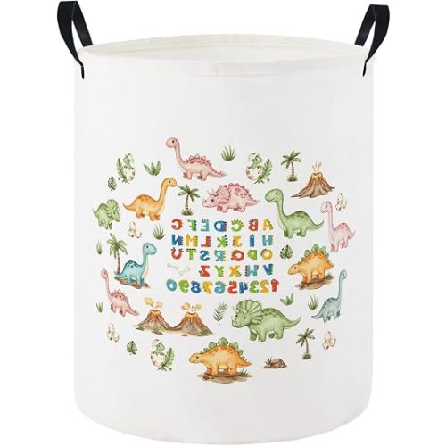 Baby Laundry Hamper Basket Baby Hamper for Nursery Boy and Girl Cute Storage Bin Organizer Boho Room Decor(Letter Dinosaur)