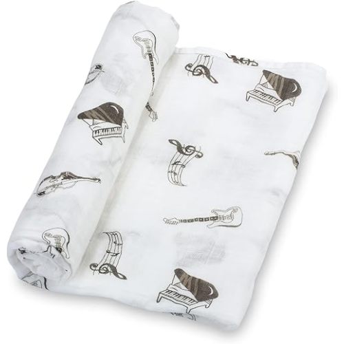 LollyBanks Muslin Swaddle Blankets for Boys and Girls, 100% Cotton Baby Blanket, Large 47 x 47 Inches Soft and Breathable Swaddles for Newborns, Baby Essentials, Registry (Music Instrument Print)