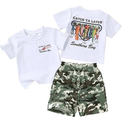 Happy Town Toddler Boys Graphic T-Shirt Shorts Set Casual Short Sleeve Summer Outfits for Baby Boys 6M-5T