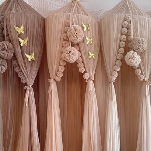 Kids Bed Canopy - MiniPom + TwinPom - Large - Light Powder