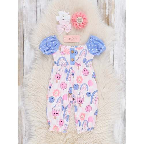 Smiley Rainbow Sun Ruffle Romper