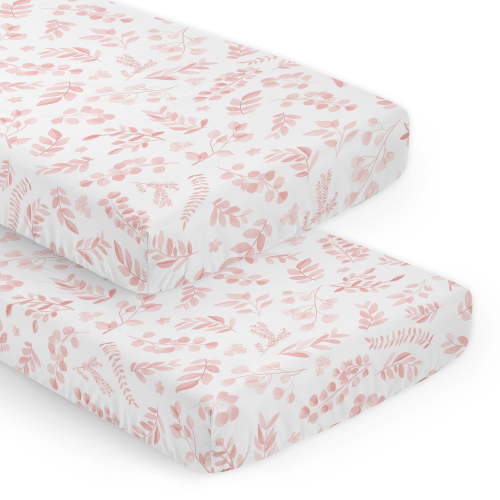 Sweet Jojo Designs Botanical Pink and White Fitted Crib Sheets 2 Piece Set