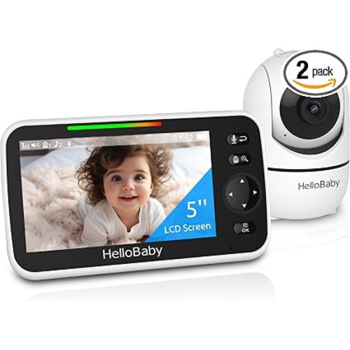 HelloBaby No WiFi Baby Monitor Camera and Audio HB6550, 5" Video Screen | Trusted by 10M+ Families, 30H Battery, PTZ, Private No-WiFi, Night Vision, 1000ft, Easy Setup, 2-Way Talk, VOX, Travel Ready