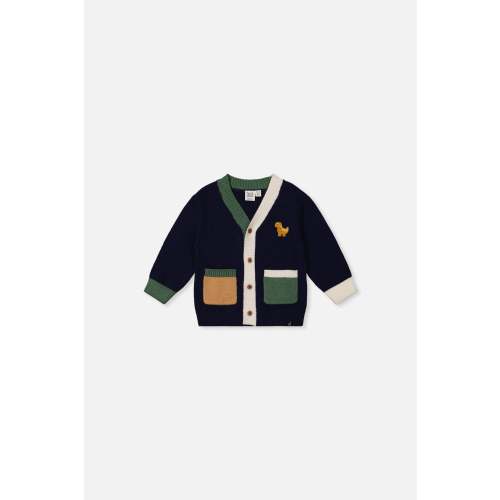 Baby Knit Cardigan With Dino Dark Blue, Green And Yellow