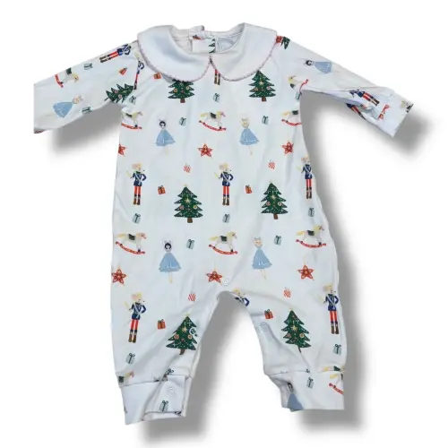 Size 3 month Little English white sleeper w/ Nutcracker motif, pink trim — Sharing Sunshine