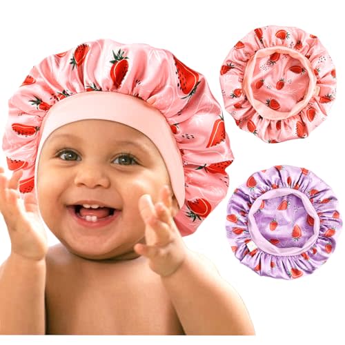 YANIBEST 2 Pcs Baby Satin Bonnet for Sleeping, Toddler, Kids | Double Layer, Sleeping Caps for Toddler Bonnet, Elastic Wide Band