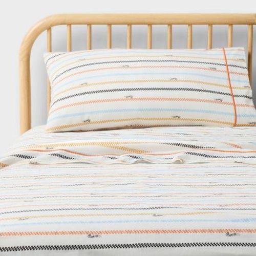 Twin Hot Wheels Retro Checkered Stripe Kids' Cotton Sheet Set Cream - Hot Wheels by Pillowfort™