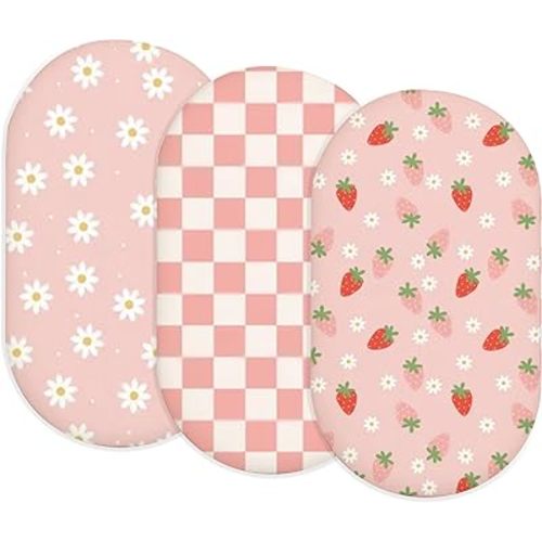 Bassinet Sheets for Baby Girls Boys 2 Pack, Fitted Baby Mattress Sheet for Rectangle, Oval, Hourglass Bassinet Mattress, Breathable Cozy & Universal Fit (Rosy Days)