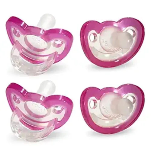 RaZbaby Jollypop Pacifier for Newborns & Up, USA Made, Natural Shaped Orthodontic Binky, Lovingly Shared in NICUs & Hospitals Worldwide, Medical-Grade 100% BPA-Free - 0-3 Months, 4 Pack - Pink