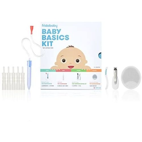 Baby Basics Care Kit by FridaBaby | a Registry Must Have Gift Set Includes NoseFrida, NailFrida, Windi, DermaFrida & Silicone Carry Case - a Great Value to Keep Your Baby Healthy & Clean