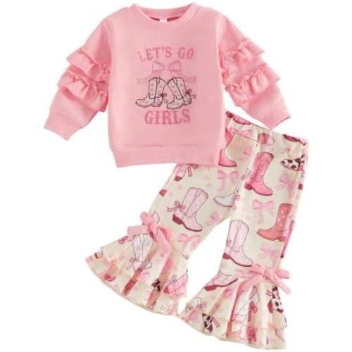 Toddler Baby Girl Flare Outfit Sweatshirt And Pants Set Fall Winter Clothes