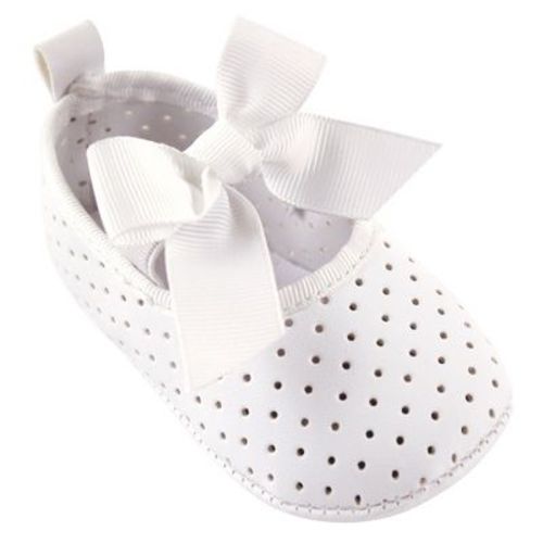 Luvable Friends Infant Baby Girls Crib Shoes, White Mary Jane, 0-6 Months