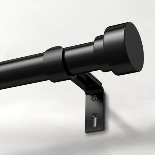 Heavy Duty Curtain Rods for Windows 66 to 120 Inch,1 Inch Adjustable Black Curtain Rod with Easy Installation and Modern Design,Decorative Long Drapery Rods with Metal Finials (A1,Black,30-120")