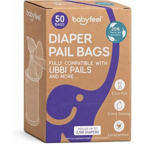 Babyfeel Diaper Pail Bags Compatible with Ubbi Diaper Pails, 50 Count