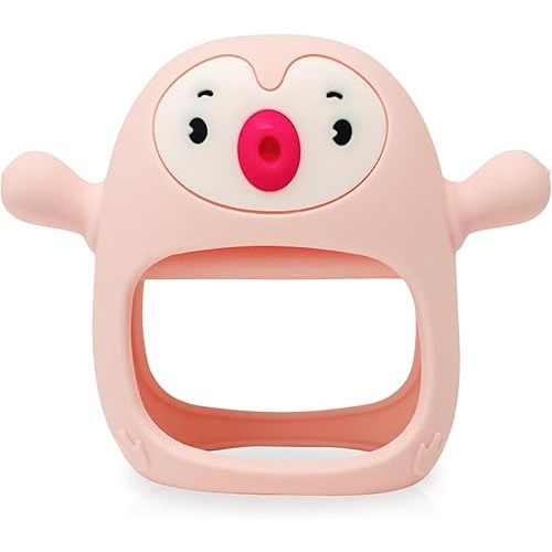 Teething Toy for Infants & Babies, Teethers for Babies 3-6 Months, Baby Teethers 0-6 Months, Teething Toys 6-12 Months, TotCo Never-Drop Baby Teething Toy, Pink